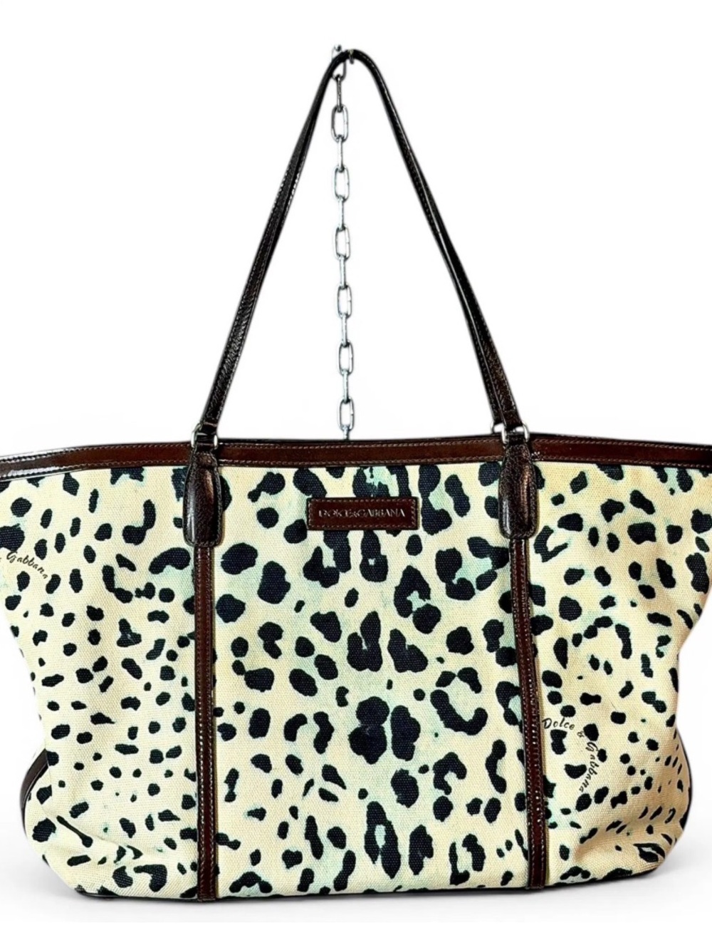 Authentic Dolce & Gabbana Vintage Leopard Print Canvas Tote Bag – Espresso Brown